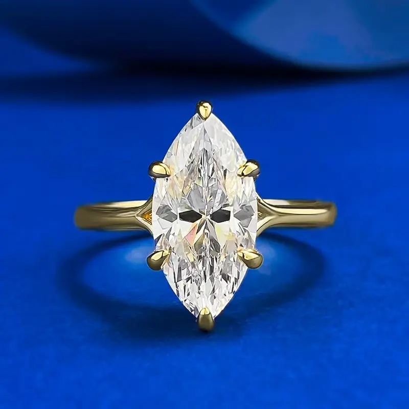 S925 Marquise Ring 7*14mm Ring Plain Circle fashion jewelry promise ring Synthetic Moissanite Ring 3 carat-103