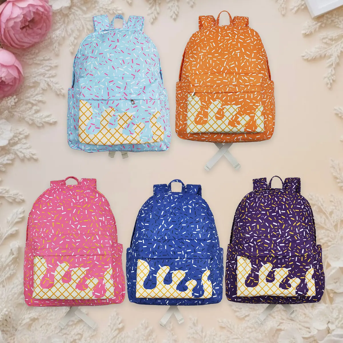 Preppy Unisex Kids' Large-Capacity Sprinkle Print Backpack, Zipper Closure, Backpack for School Kid, Backpack Kid Rainbow Bag