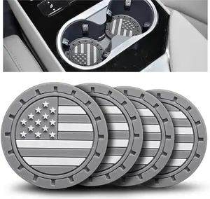 Cup Holder Coasters 4 Pack -  Flag 2.75 Inch Anti Slip Shockproof Drink Mat -  Interior Decor Accessories Grey