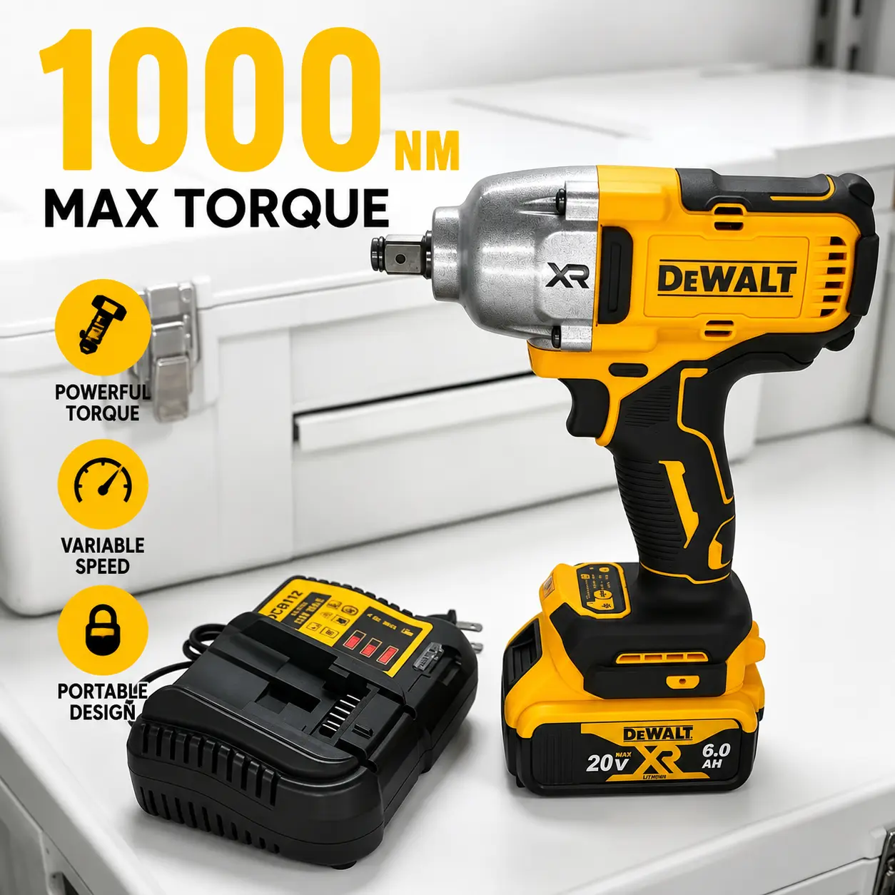 DeWalt DCF900 20V Max XR Brushless Cordless Wrench - 1/2" Hog Ring Anvil, High Torque, Professional Grade Cordless Power Tool, Lithium Battery & Charger Kit (Power Impact Wrenches)