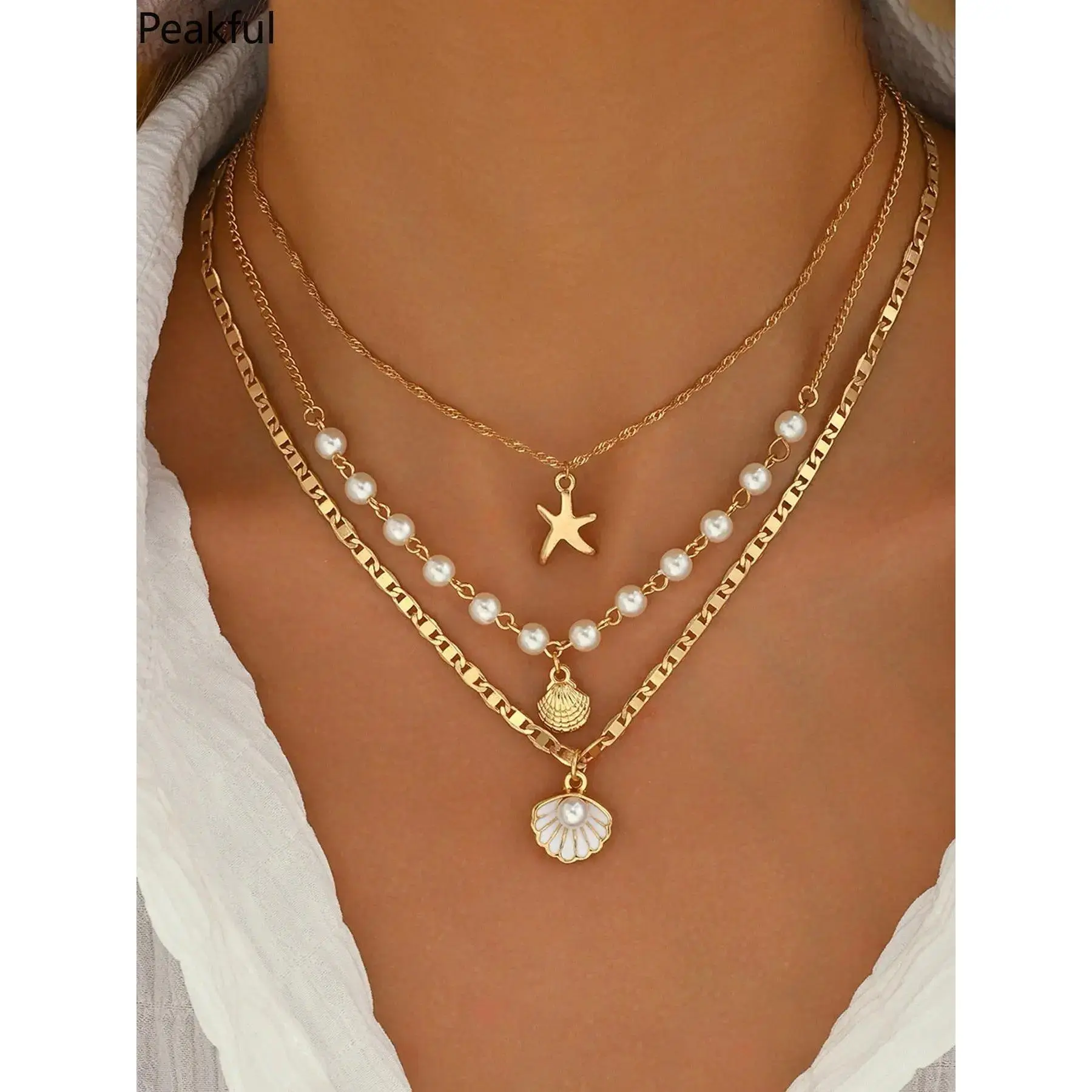 Starfish Shell Pearl Necklaces, popular coastal style jewelry collection with classic pearl accents. Exquisite craftsmanship and versatile matching, great for casual outings, parties and daily decorative wear.