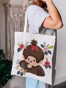 Luxury Designer M-Monchhichi Cute Toys 1974  Storage Bags Canvas Double-Sided Print Stylish Tote Bag Large Capacity Shoulder Students Festive Fashion Eco Outdoor Picnic Travel High Quality Shopping Handbag Machine Washable Foldable Reusable