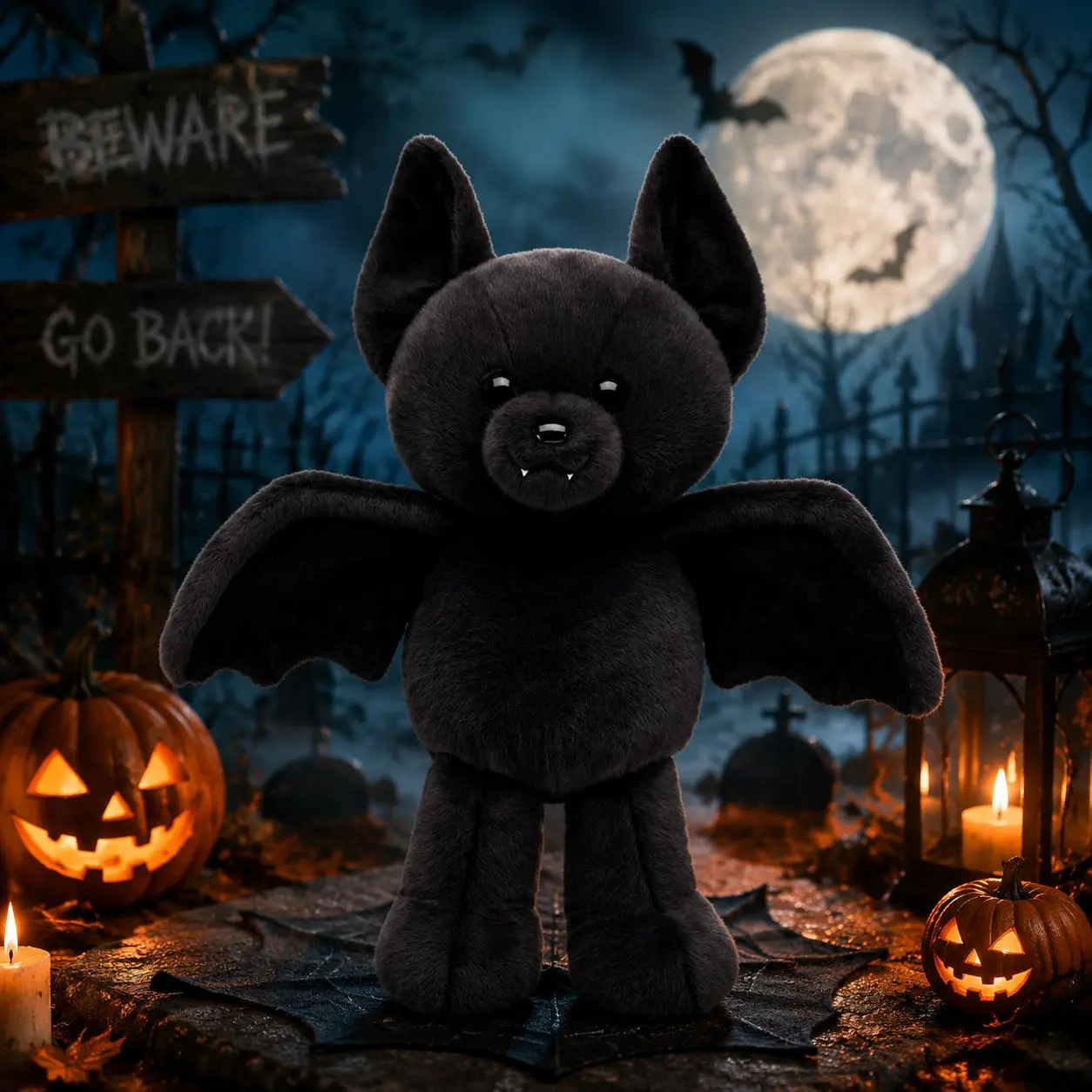 Black Bat Plush Toy - Soft Huggable Unisex Halloween Stuffed Animal, Kawaii Spooky Gothic Flying Doll, Room Accent Decor, Stress Relief Gift for Kids Soft Cuddly Gift Peluches