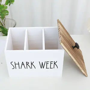 Wooden Shark Shape Storage Box Organiser, Creative Design + Real Wood Craftsmanship + Dustproof Lid + Partitioned Structure, Ideal for Living Room & Bedroom