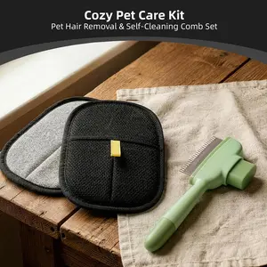 Cozy Pet Care Kit: Pet Hair Removal & Self-Cleaning Comb Set, Tackles Shedding, Tangles and Fleas, Essential Grooming Tool for Pet Owners,Efficiently Cleans Sofa, Furniture, Carpet & Car Seats, Multi-Purpose Pet Grooming & Cleaning Accessory