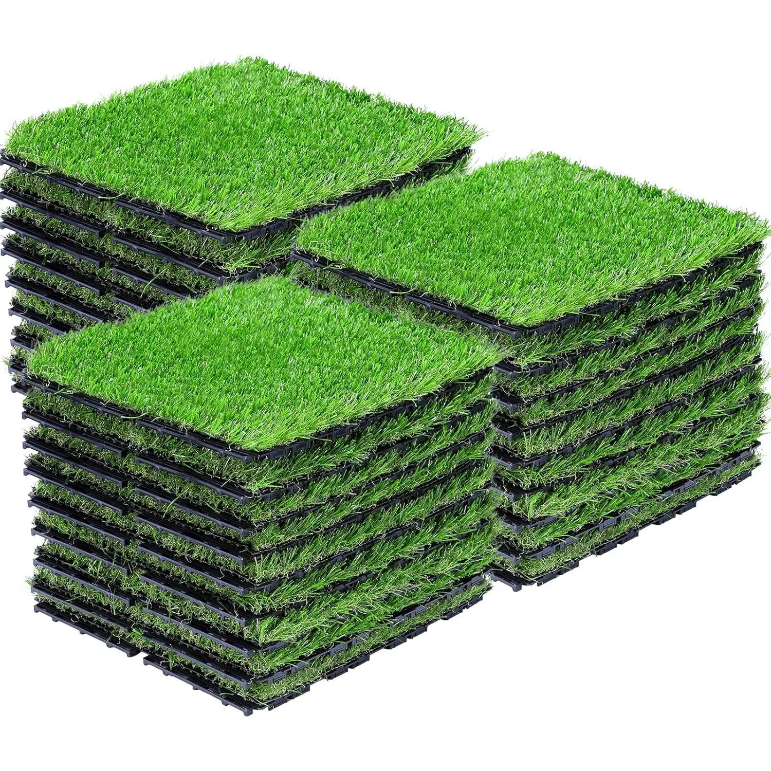 Artificial Grass Tiles Interlocking Turf Squares Deck 27 Pack -12"x12" Indoor Outdoor Faux Grass Rug with Drainage Holes- Grass Tiles Self-draining for Garden Lawn Landscape Balcony Decoration