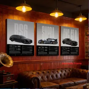 3pcs Canvas Cool Car Posters, Automotive Enthusiast Patterns, Modern Art, Waterproof, Perfect Living Room Decor, DIY Frame Included