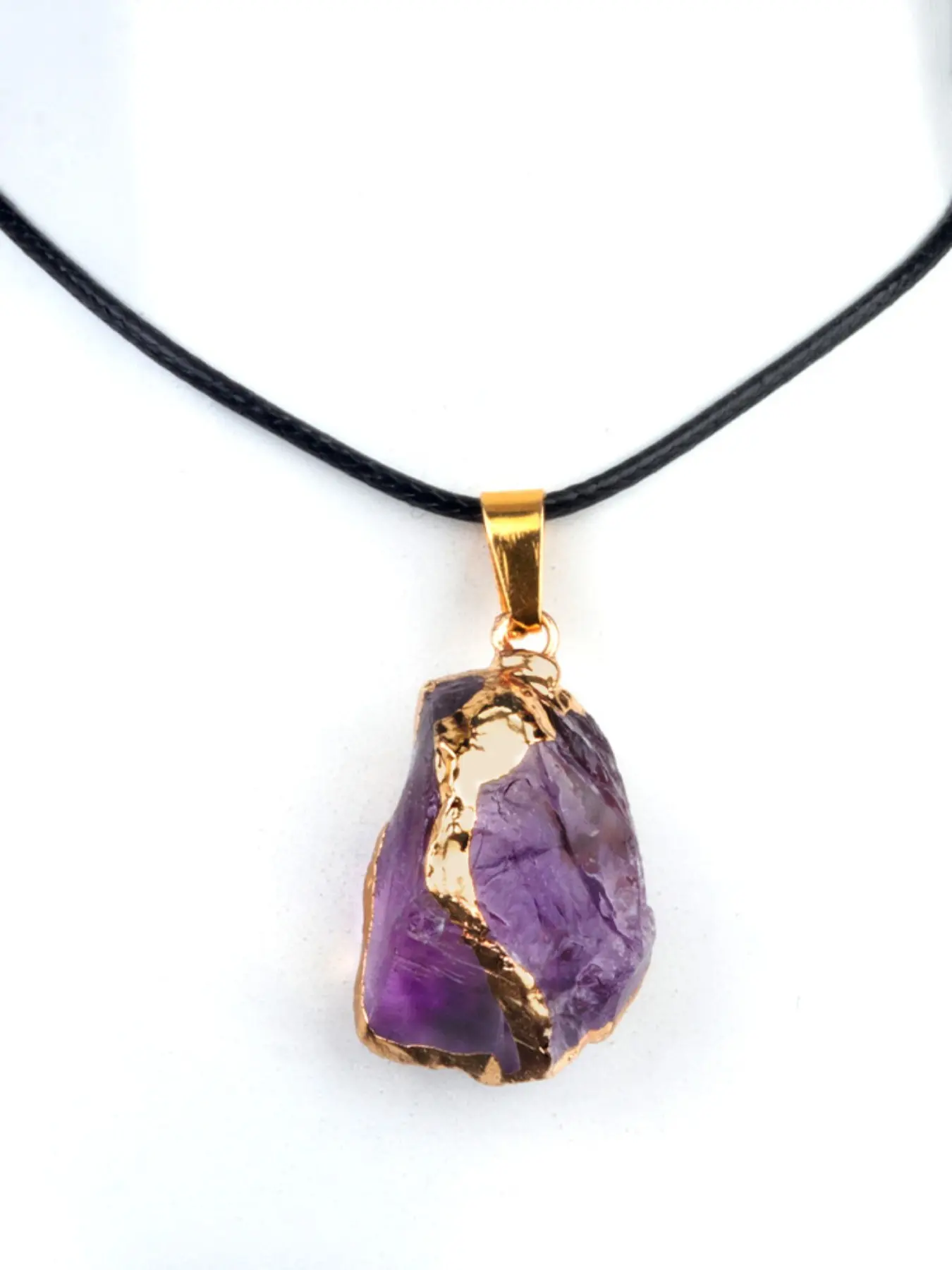 Amethyst Crystal Pendant Necklace, 25-35mm Natural Amethyst Stone, Plated, Irregular Shape, Unique Jewelry Gift