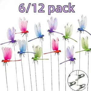 6/12PCS Dragonfly Hat Clip Bug Repellent,Outdoorhat Clip on Fake Dragonfly Rod clipfor Bug Repellent, 3D Dragonfly GardenStakes Decor, Multicolor Waterproof, EasyAttachment for indoor Outdoor Mosquito repellent DRAGONFLY