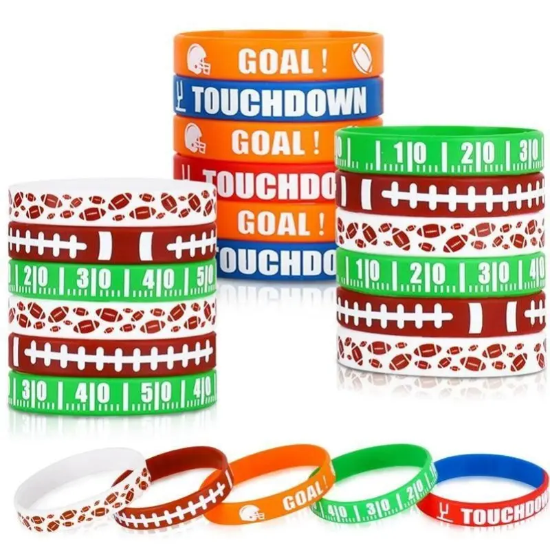 20-Pack Silicone Rubber Wristbands Set, Baseball & Football Designs Bangles for Kids, Sports Party Favors & Award Gifts, Football Bangles, Team Spirit Awards, 20 Pcs, Baseball And Football Designs