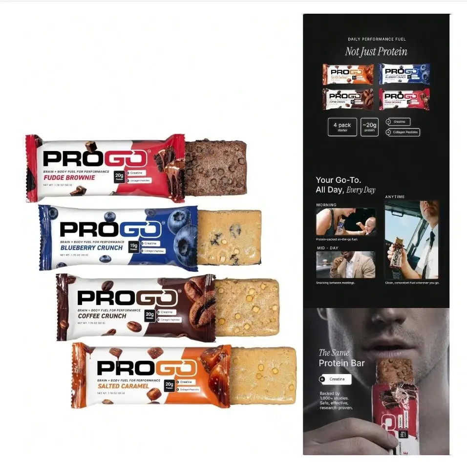 ProGo High Protein Bar Variety Pack | 20g Protein Snack Bars with Creatine, Collagen Peptides & Clean Ingredients