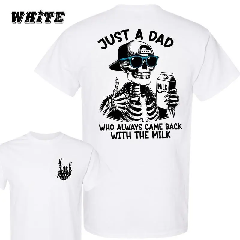 Men's 2-Sided Graphic Tee, Funny Skeleton Dad Milk Theme Menswear, Father's Day Gift, Best Dad Ever Trendy Sports Top