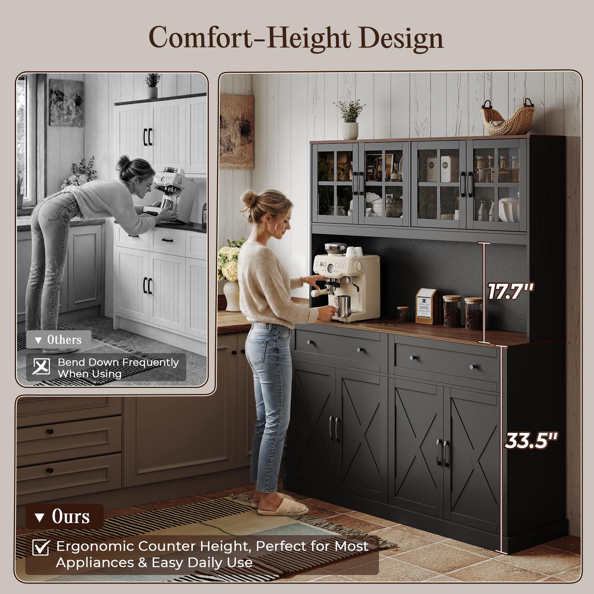 【2 Packages Shipping】PRAISUN 71''H x 55.1''W Pantry Cabinet with Charging Station, 4 Wide Cabinets Kitchen Pantry with 2 Drawers, Farmhouse Hutch Storage Cabinet, Tall Coffee Bar, Acrylic Door, Adjustable Shelves 【2 Packages Shipping】PRAISUN 71''H x 55.1''W Pantry Cabinet with Charging Station, 4 Wide Cabinets Kitchen Pantry with 2 Drawers, Farmhouse Hutch Storage Cabinet, Tall Coffee Bar, Acrylic Door, Adjustable Shelves