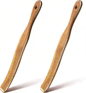 2 count Wooden Spurtle for Sourdough Starter, Mixing, Reaching Bottom of Jar, Dough Whisk, Long Handle Spatula, Kitchen Tools for NonStick Cookware, Baking & Cooking Utensils