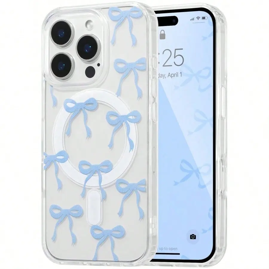 Magnetic For IPhone17E 16 Pro Max Case For IPhone17promax  12 13 14 15  16 Plus Bow Case Compatible With Magnificent, Wireless Slim Clear Ribbon Aesthetic Phone Cover Anti-Yellowing Shockproof Protective Cover For Women Girl