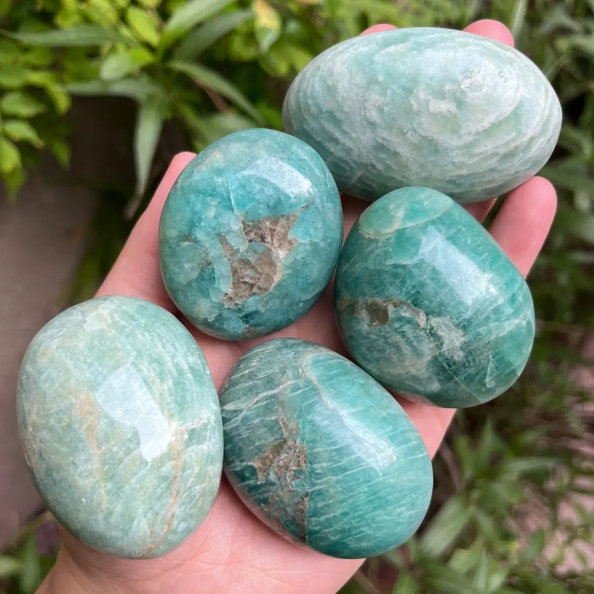 Large Amazonite with Smokey Quartz Palmstone Crystals