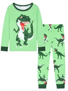 Kids Dinosaur Print Long Sleeve Top and Pants Set, Casual Loose-Fit Home Wear, Comfortable Digital Print Sleepwear for All Seasons