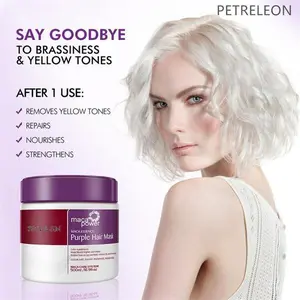 PETRELEON GJ-2025 Purple Hair Mask 500ml Hydrolyzed Keratin for Blonde Silver Gray Highlights Neutralizes Brassiness & Yellow Tones