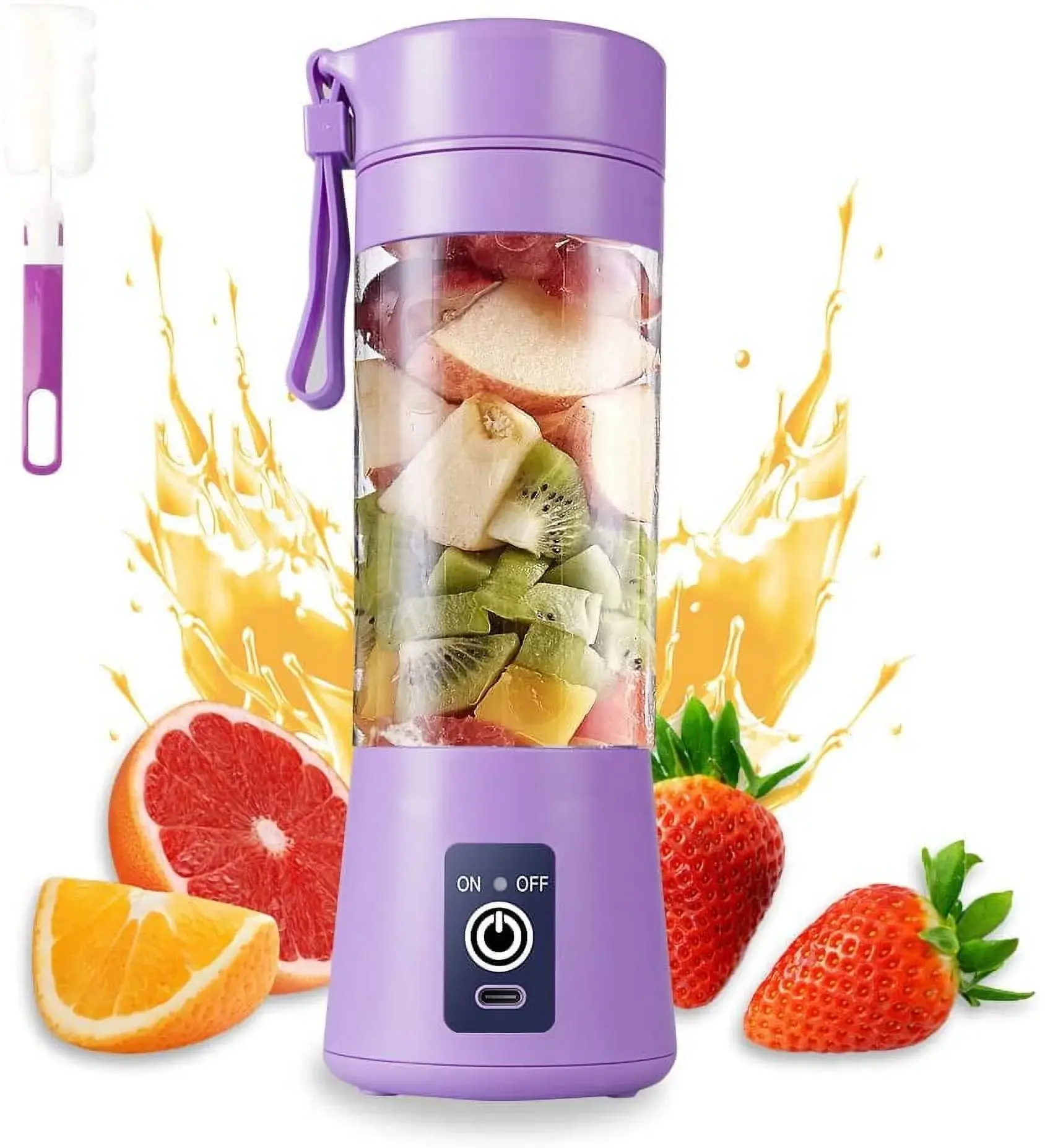Portable Blender USB Rechargeable Juicer Cup with Six Blades Smoothies Mixer Fruit Machine 380Ml Water Bottle for Sports Travel Outdoors SHIHUALQ
