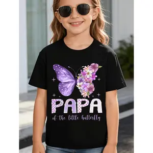 Summer t Shirts Soft Breathable Papa of The Little Butterfly 1st Birthday Girl Party T-Shirt for Kids | Boys & Girls Graphic Tee - Round Neck Shirt for Early Elementary - Birthday Party Outfit or Everyday Play Clothes - Easy-Care Parent-Favorite Apparel
