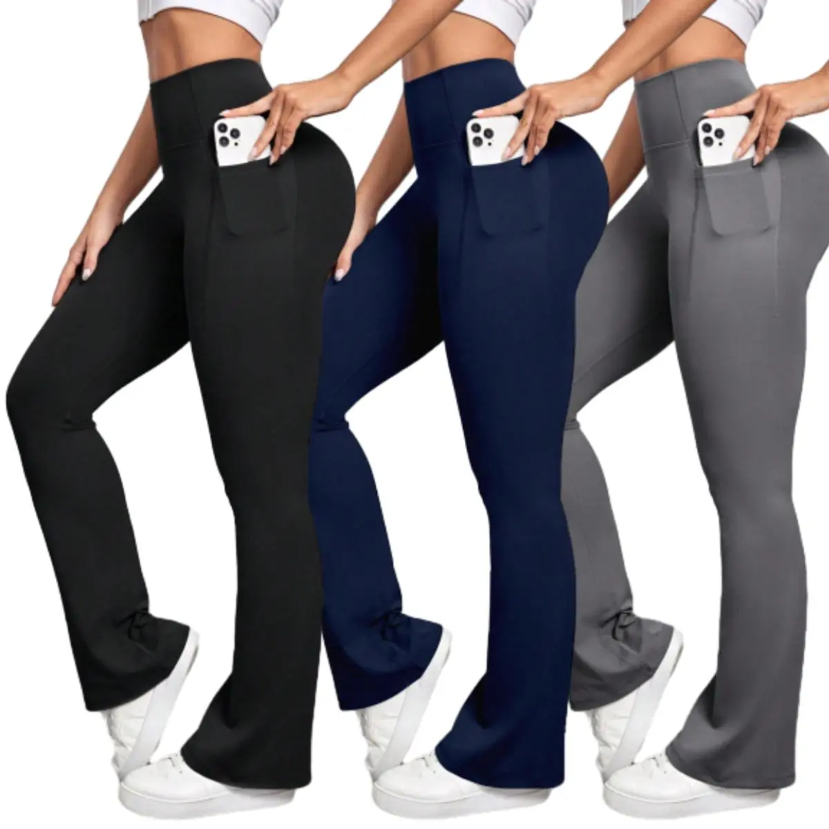 Arsoxy Women's High Waisted Flare Leggings with Pockets - Nylon Fabric Gym Ootd Athleisure Wear - All-Season Fashion Comfort Workout Bottoms