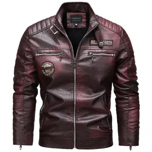 Men's Wine Red PU Leather Motorcycle Jacket, Quilted Multi-Zipper Biker Coat, Windproof Water-Resistant Warm Outerwear for Daily Commute & Night Out