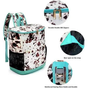 Picnic Cooler Backpack for Women Cute Cow Print Leakproof Picnic Bag Insulated Lunch Tote for Work Travel Hiking Soft Cooler with Side Pockets for Drinks Snacks and Ice Packs