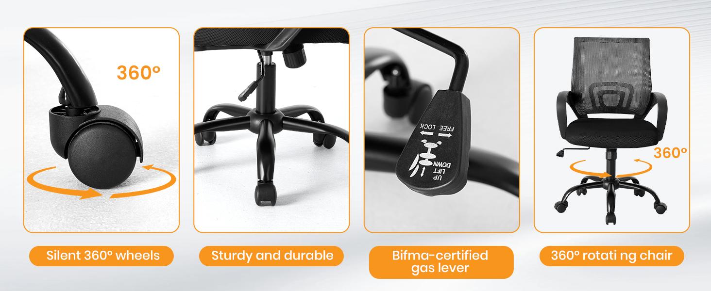 Ergonomic Office Chair with Rocking Mode, Lumbar Support, Height Adjustable, Mesh Back, Quiet Casters for Home Office & Gaming Ergonomic Office Chair with Rocking Mode, Lumbar Support, Height Adjustable, Mesh Back, Quiet Casters for Home Office & Gaming