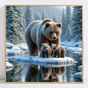 Bear Pattern Diamond Arts Colorful Painting Kit without Frame, 5D Full Round Diamond Decorative Art Crafts, DIY Wall Art Decorations for Home, Animals