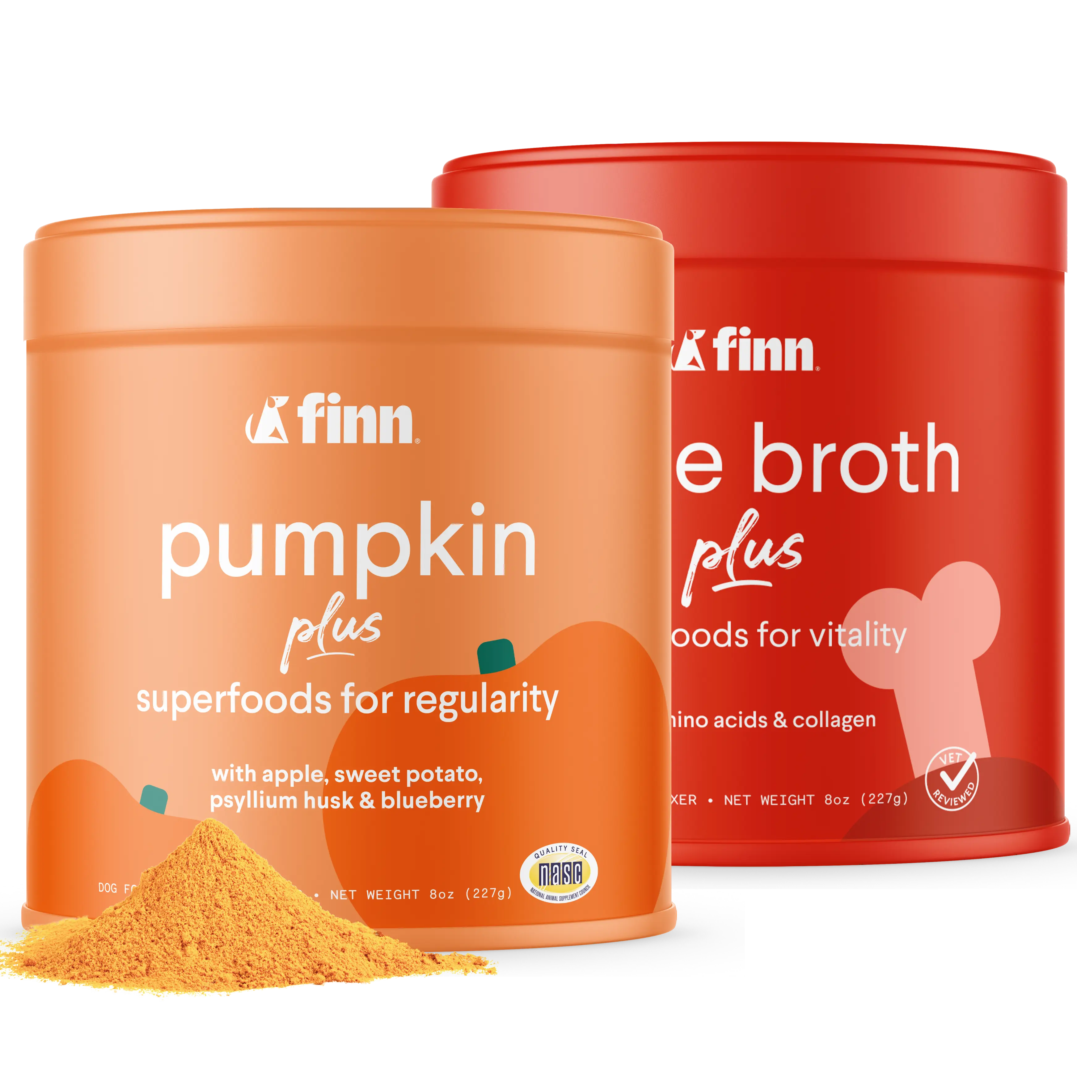 FINN Superfood Toppers Bundle – Vet-Formulated Powdered Meal Toppers for Dogs – Pumpkin Plus and Bone Broth Plus