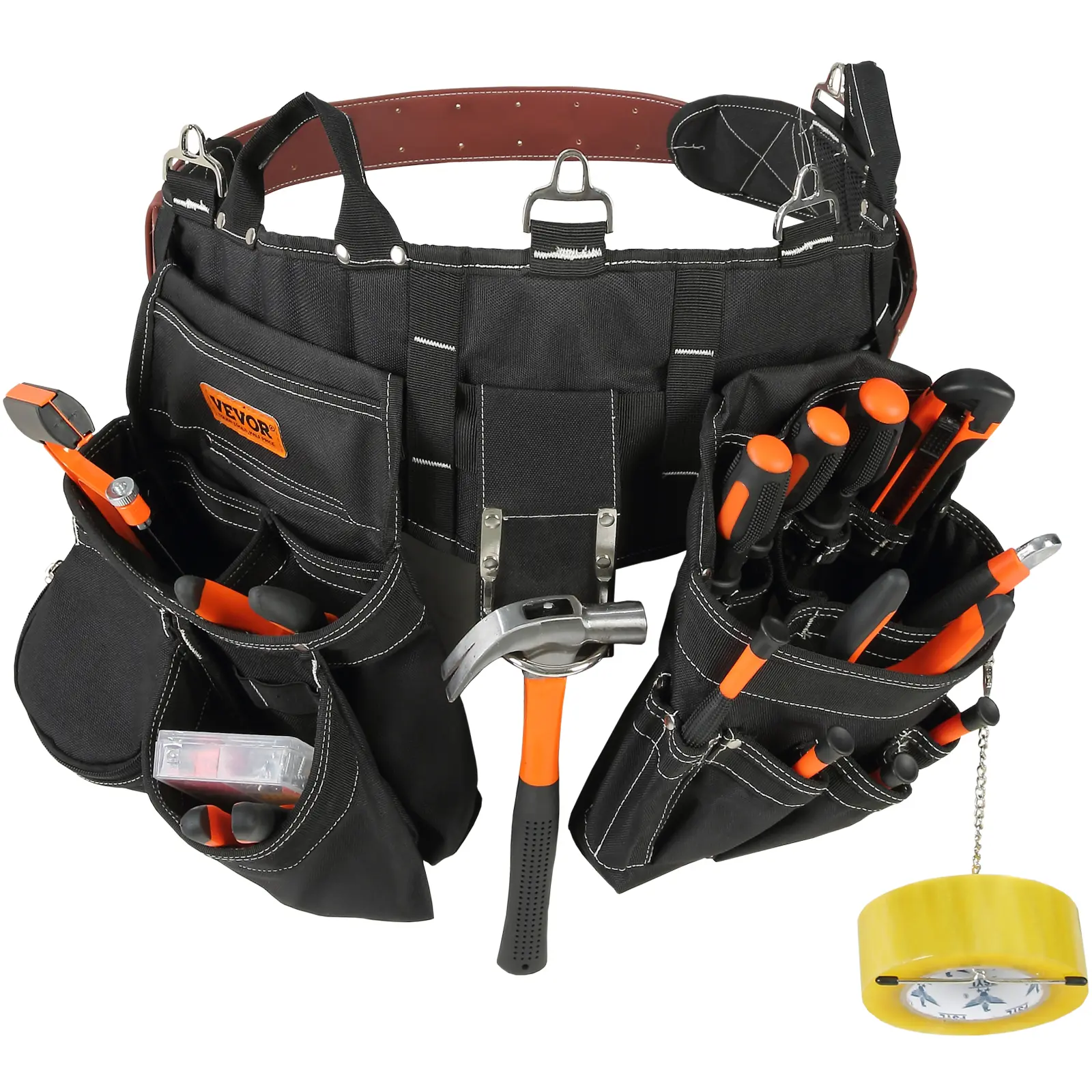 【BackToSchool】VEVOR Tool Belt, 32 Pockets, Adjusts from 32 Inches to 54 Inches, Nylon Heavy Duty Tool Pouch Bag, Detachable Tool Bag for Electrician, Carpenter, Handyman, Woodworker, Construction, Framer, Black