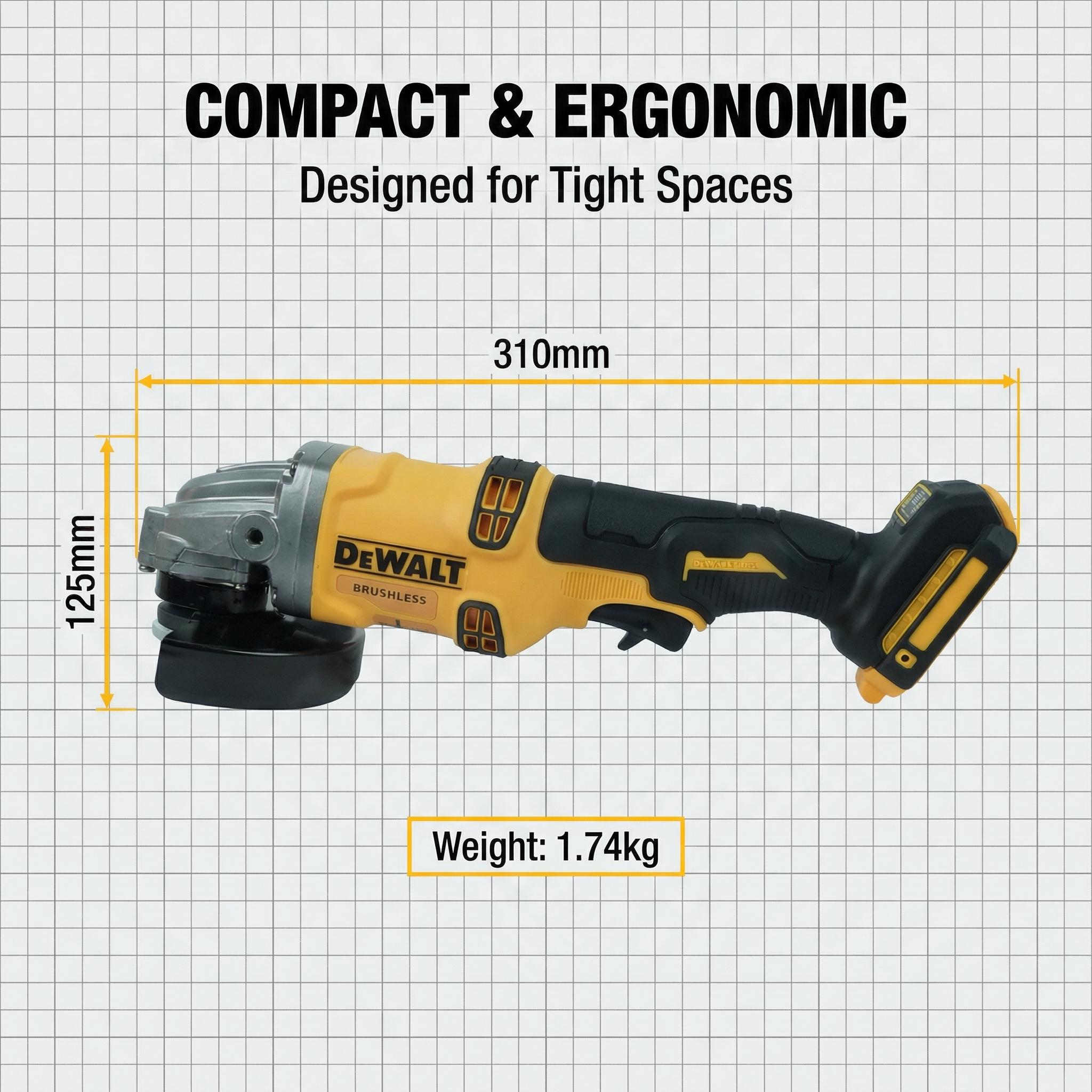DEWALT DCG405-125 20V Angle Grinder, 800W Power, 125mm Disc Diameter, Ideal for DIY and Construction tool kit set