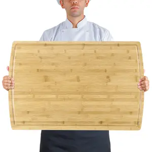 XL Bamboo Wood Cutting Board for Kitchen - Large Butcher Block with Juice Groove & Handles - Heavy Duty Wooden Chopping Board for Meat, Cheese, Vegetables - Eco-Friendly, Knife-Friendly Serving Tray