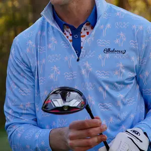 Light Blue Waves & Palms Quarter Zip