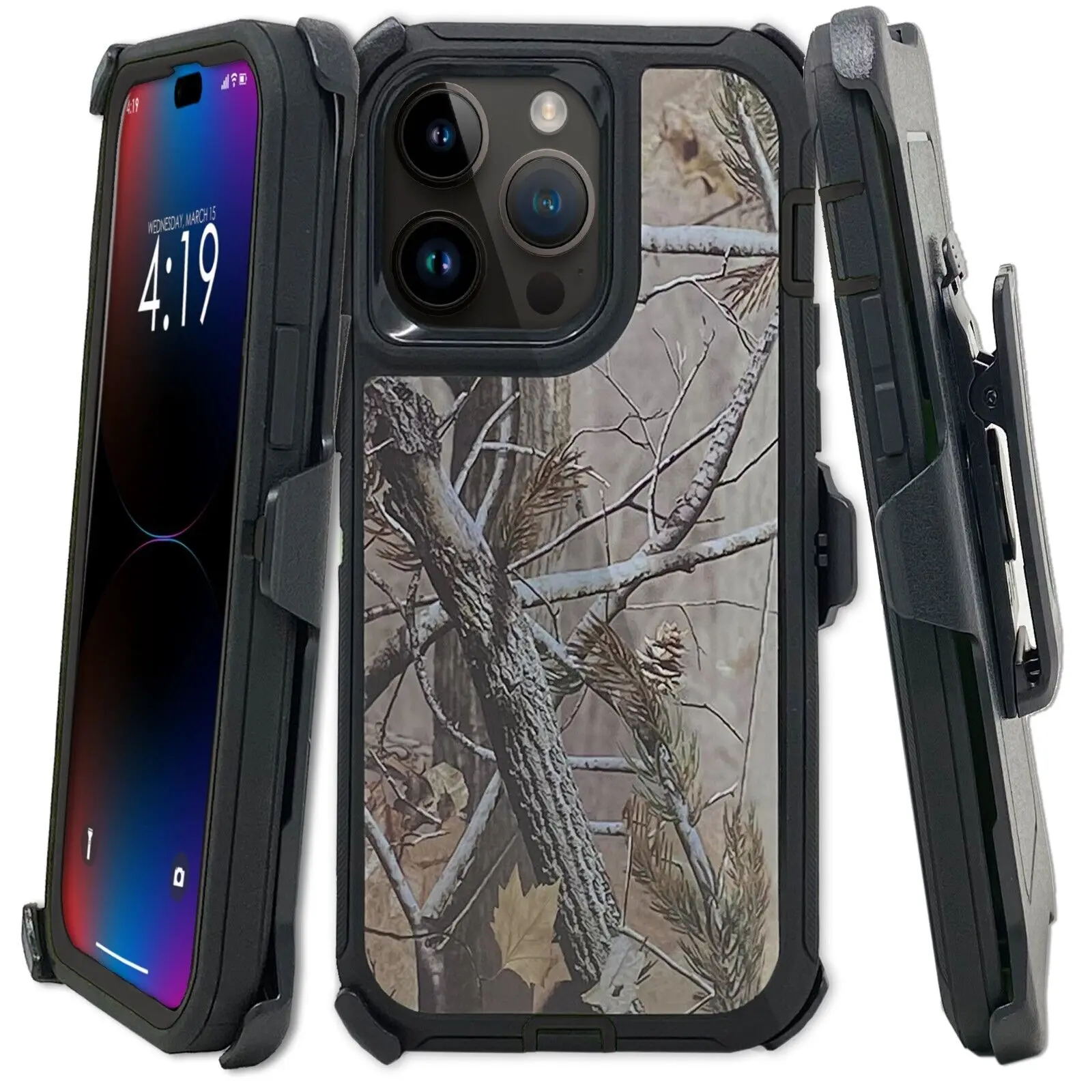 Black Tree Rugged Defender Case Cover For Apple iPhone 17 / 17E / 16 / 16E / 15 / 14 / 13 / 12 / Plus / Pro / Pro Max / Shockproof Heavyduty Protection cover With Belt Clip Phonecase Protector