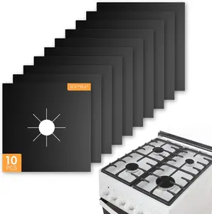 10-Pack Square Gas Stove Top Covers, Cuttable Non-Stick Gas Range Protectors & Burner Liners, Reusable Easy-Clean Kitchen Appliance Parts, Heat-Resistant 10.6"x10.6" Square Shape Accessories