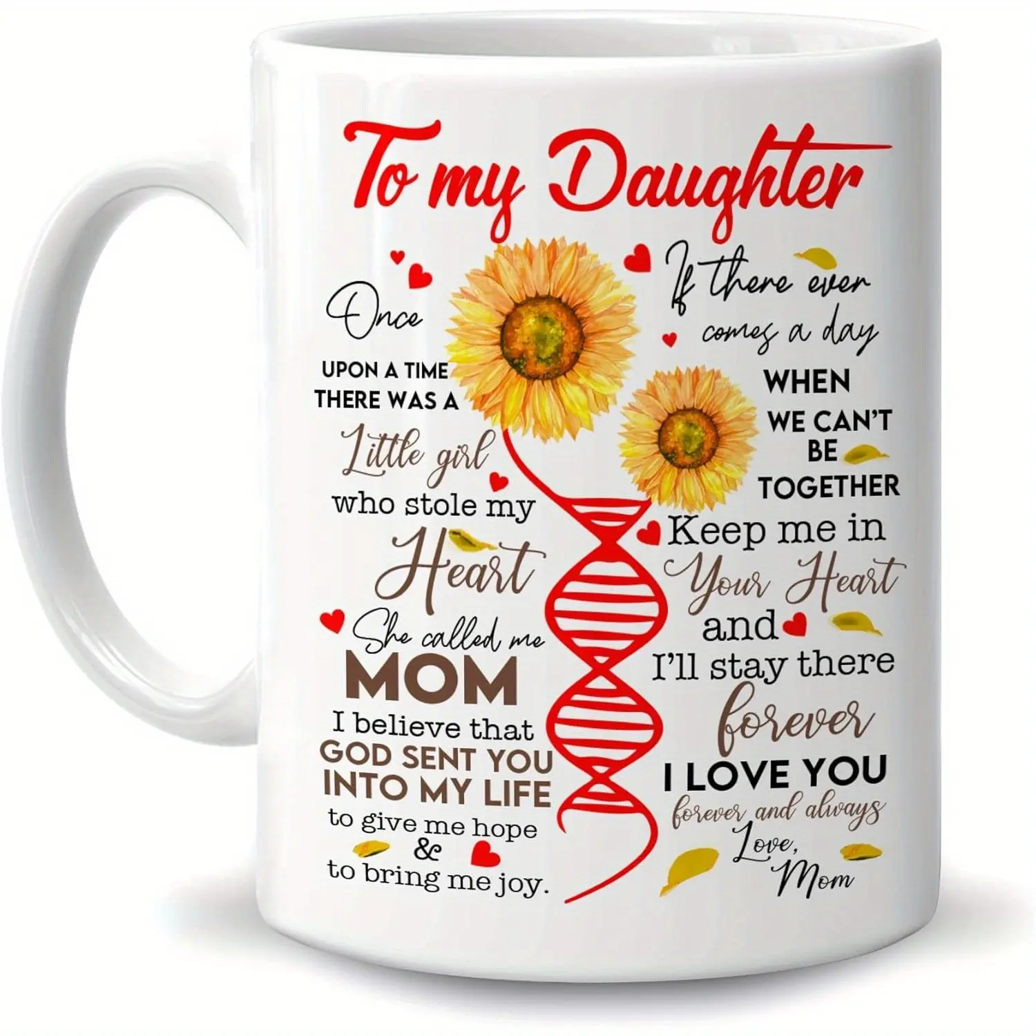 11oz Thick-Walled Round Insulated White Healthy Ceramic Cup - Sunflower-Themed Full Print Drinkware with Ergonomic Handle, Ideal Mother’s Day Gift,funny