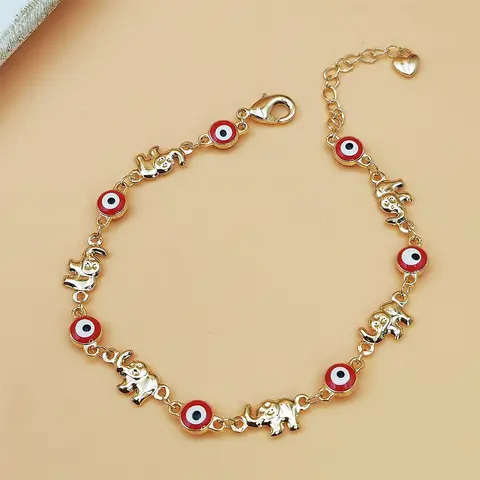 Women's Ethnic Sports Wristband - Fashion Accessories Metal Link Bracelet, Decor Bracelet with Adjustable Clasp Gold Chain, Bohemian Red-Eye Elephant Charm, Jewelry for Everyday Outfits
