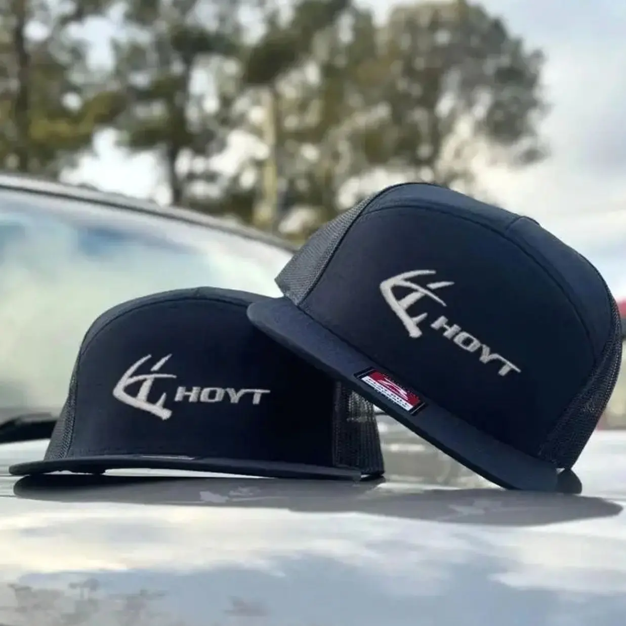 Hoyt Archery Bottomland Camo 7 Panel Trucker Hat | Embroidered Mesh Snapback Cap, Bow Hunting Hat, Hunter Gift Gift For Him, Gift For Dad
