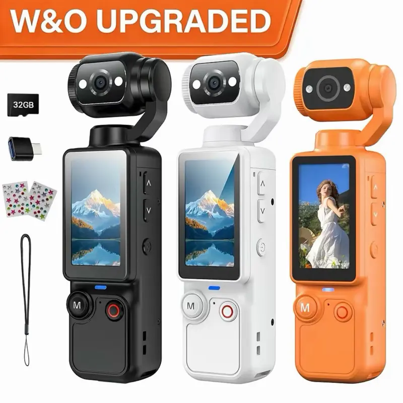 W&O Upgraded Vlogging Camera with 32GB Card, Video Recorder, Digital Vlogging Camera with 180° Rotating Lens, Full Body Camera for Vlogging, Travel & Daily Life Recording, Camcorder, Christmas Gift Compact