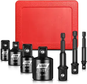 7PCS Adapter Set, 1/4" 3/8" 1/2" SAE Adapter Set, Square and Hex Drive for Driver Wrench, Cr-Mo&CR-V