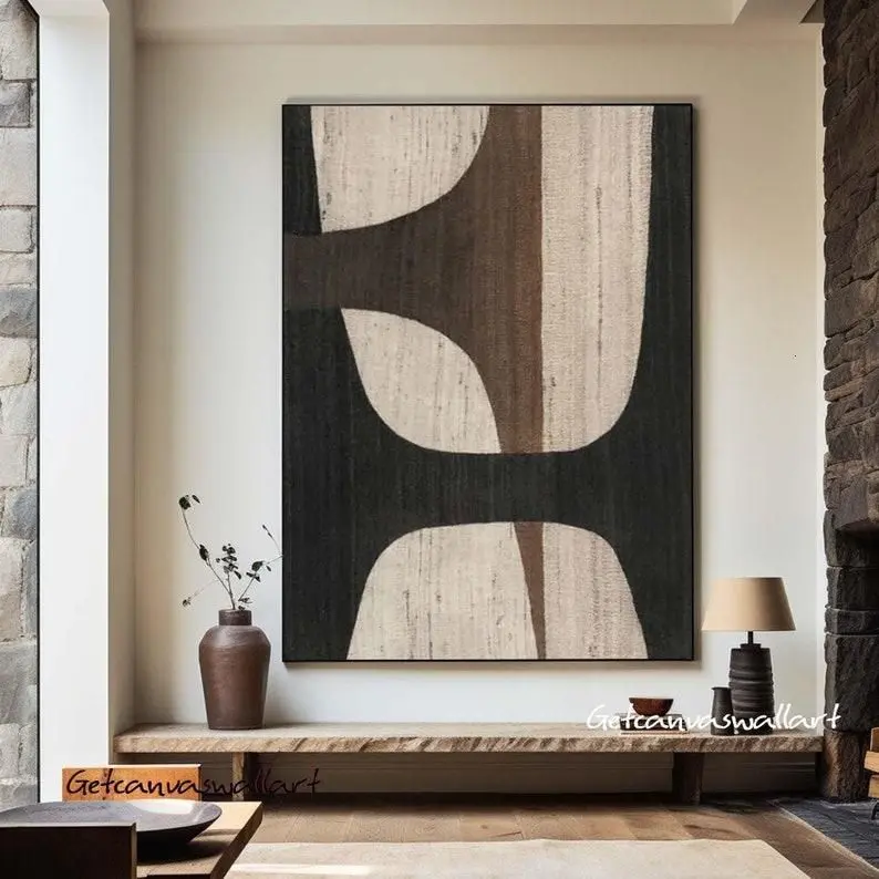 [40% OFF] [UNFRAMED]    Beige & Black Abstract Minimalist Wabi Sabi Wall Art, Large Brown Texture Poster