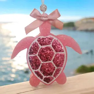 Sea Turtle Long Lasting Scented Car Freshie - Pink Sparkling Turtle Design with Bow, Unique Scent for a Pleasant Driving Experience
