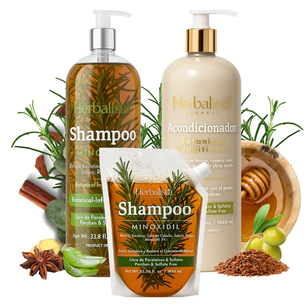 Herbalista Viral 3-Pack Olive & Coconut Plant Haircare Bundle - 1000ml (33.8 fl oz) Minoxidil Shampoo, Cleanser, Conditioner Each + 400ml Travel Pouch, 100% Natural Handcrafted Capillary Tonic, Eucalyptus, Daily, Hair Growth Conditioner, Flaxseed Extract