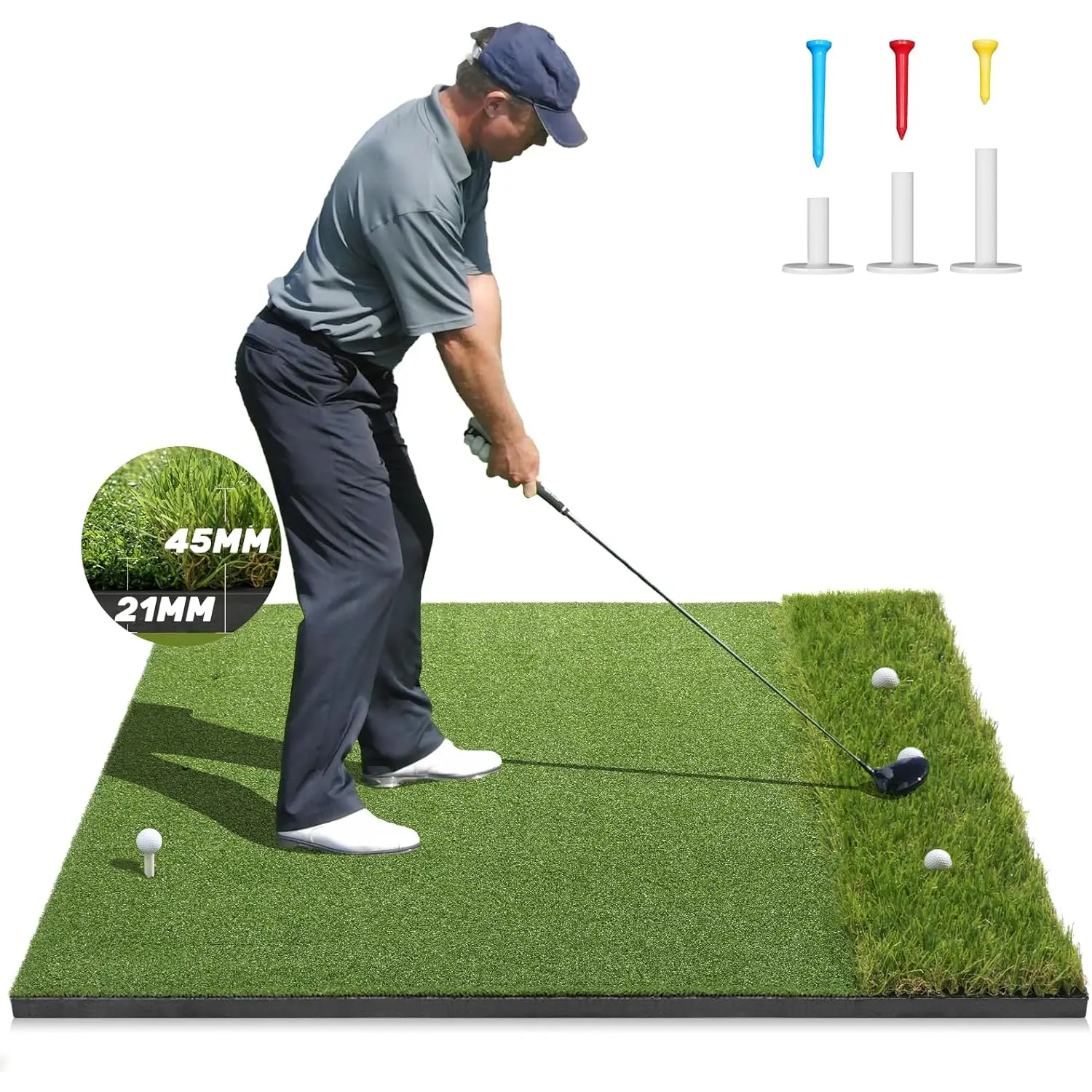 5x4ft Dual-Turf Golf Hitting Mat - 50mm Extra Thick Rain-Ready Practice Mat with Alignment Guide, 6 Tees, Alignment Stick Golf Training Equipment, Stays Put on EVA, Heavy Duty Backyard/Indoor Simulator Pad, Ideal Gift for Dad & Husband, Rustic Green