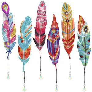 Feather Design DIY Diamond Arts Painting Bookmarks, 6 Counts/set DIY Diamond Art Paint Bookmark Kit, Crafts, Handicraft, DIY Decorative Bookmarks for Readers, Handmade Gifts