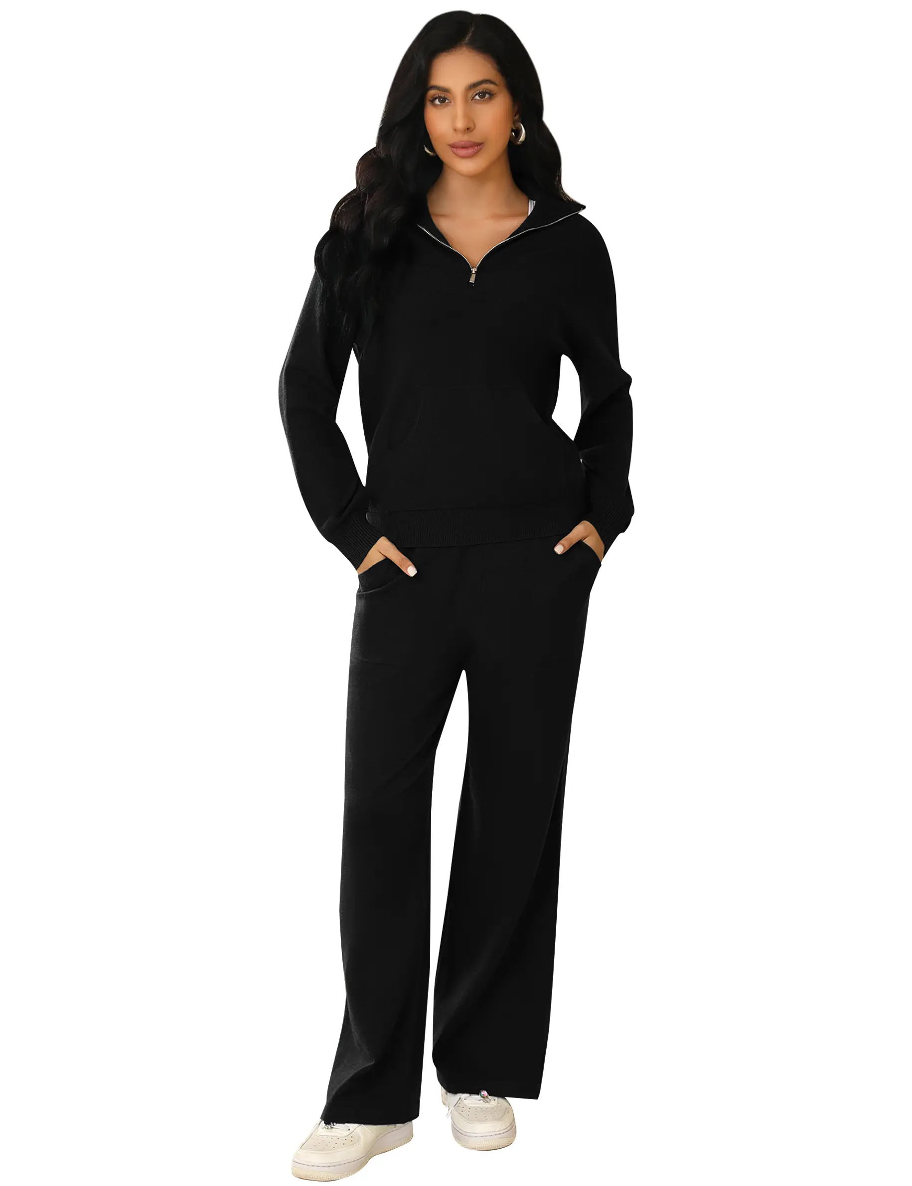 TOTATUIT Women's 2-Piece Athleisure Sweatsuit - Long Sleeve Half Zip Top & Jogger Pants, Soft Breathable Relaxed Cut Activewear Set, 2025 Fall Workout Daily Wear, Christmas Gift, Sporty Women's 2 Piece Sets, Sets For Women 2 Piece