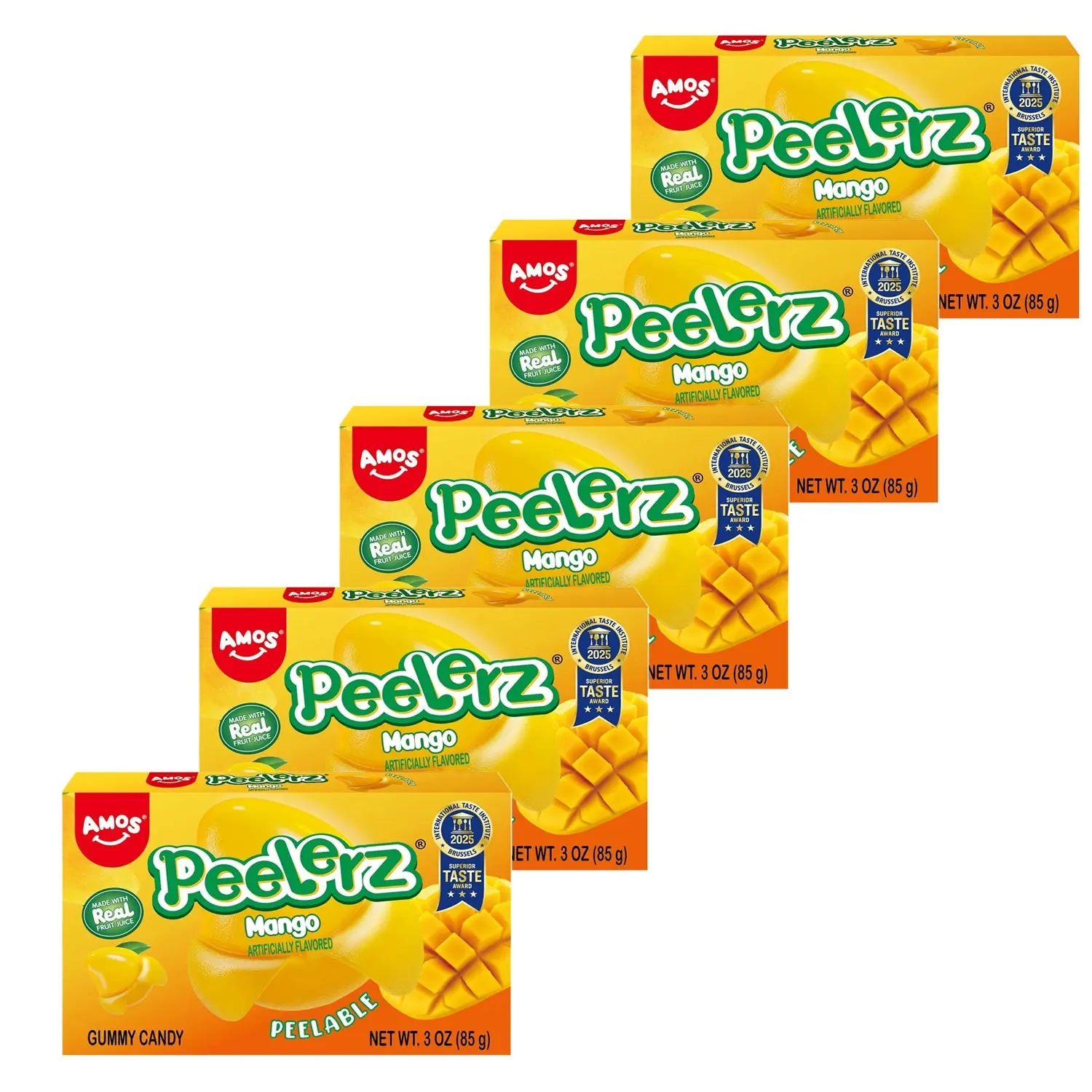 AMOS Peelerz Mango Gummies Peelable Gummy Candy with Real Mango Juice, 3 oz - 5 Pack