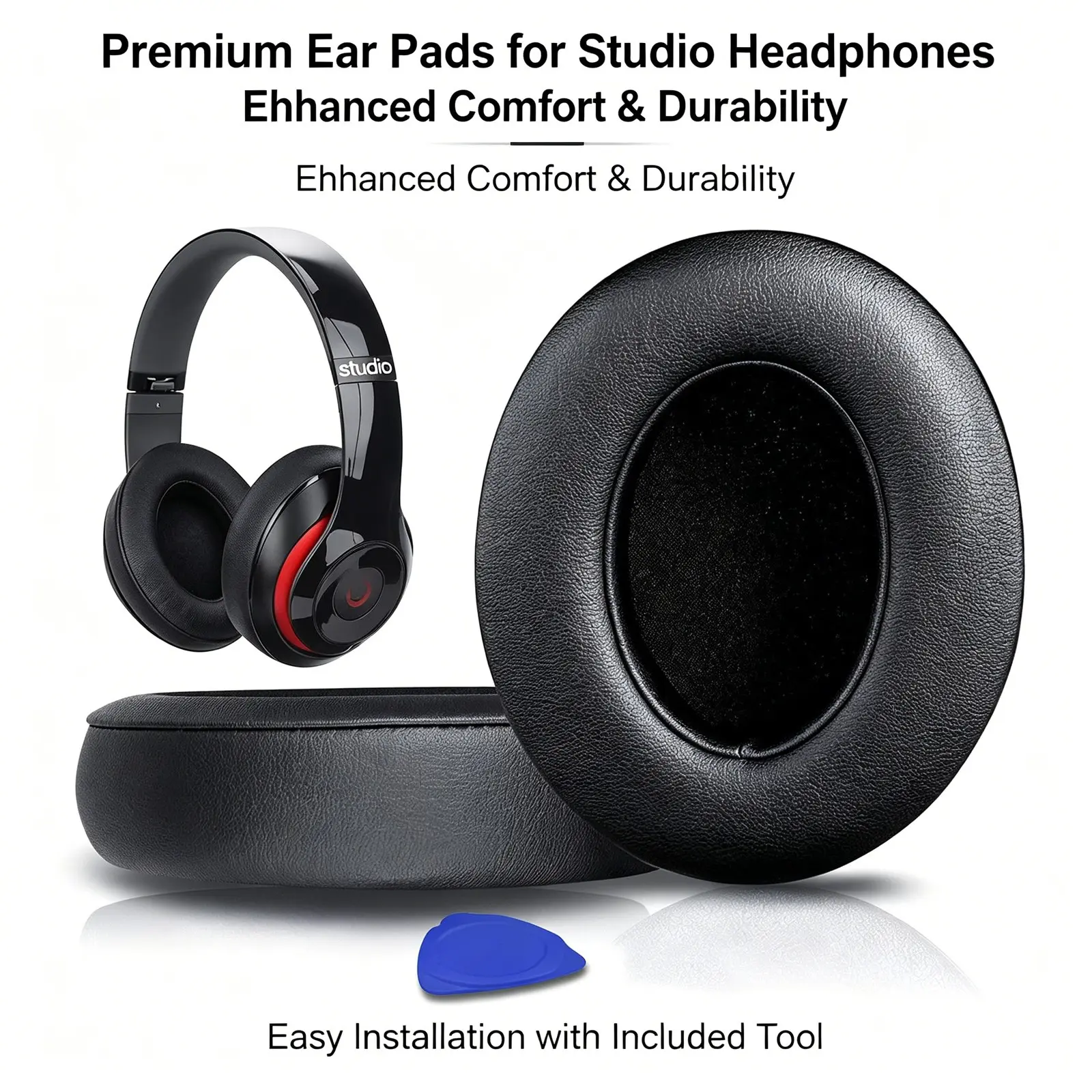 Replacement Ear Pads for Beats Studio 2 & 3 Headphones (B0501, B0500) Wired & Wireless | Does NOT Fit Beats Solo | Softer PU Leather, Enhanced Foam, Stronger Adhesive & Durability | Black Earpads