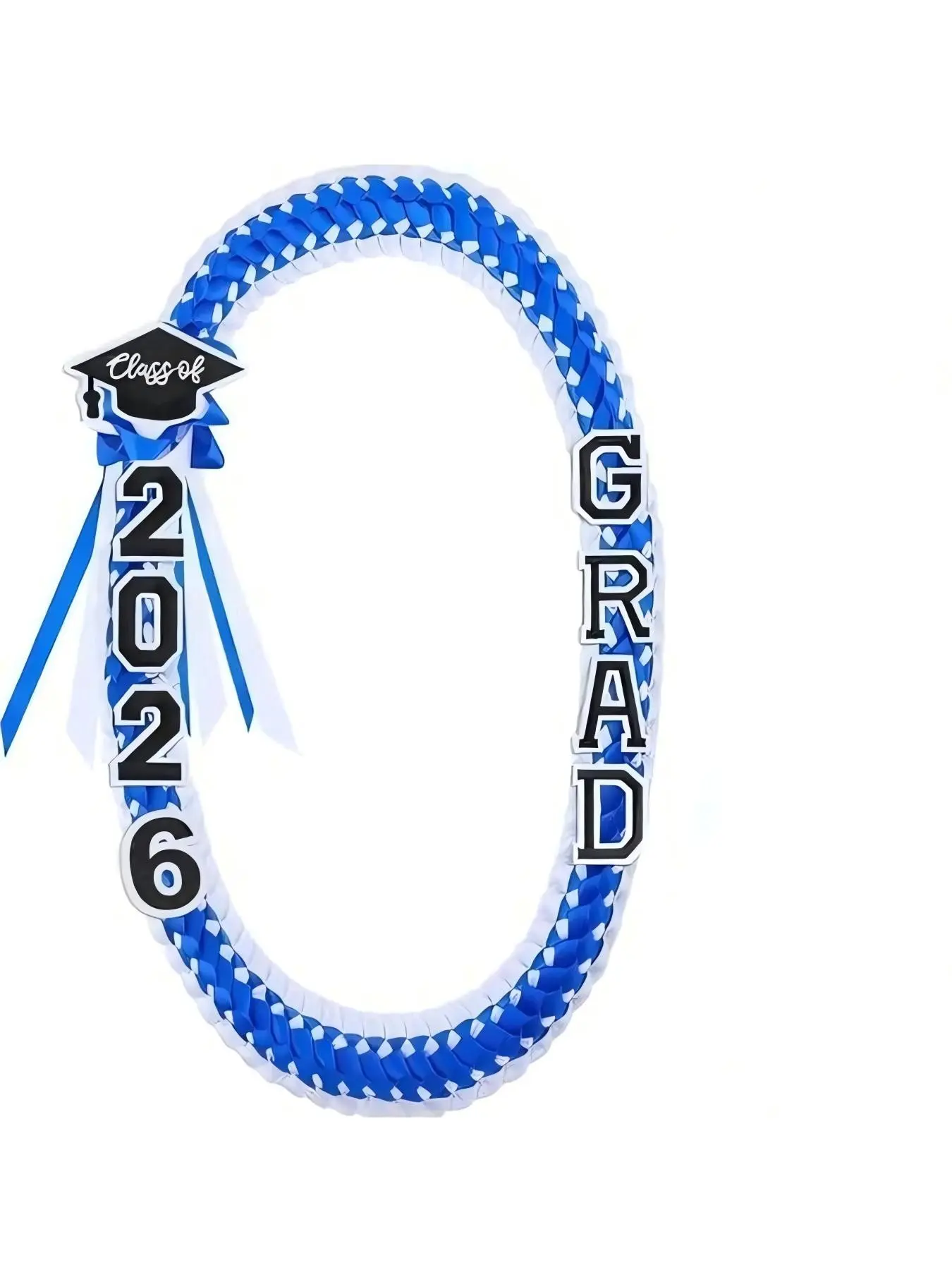2026 Graduation Leis for Him Her - Hand-Woven Blue Braided Ribbon Lei with GRAD Letters & Cap Charm, Adjustable Graduation Money Lei with Safety Pins for Class of 2026 Graduation Ceremony Party Favors, Graduation Party Supplies, Party Accessory